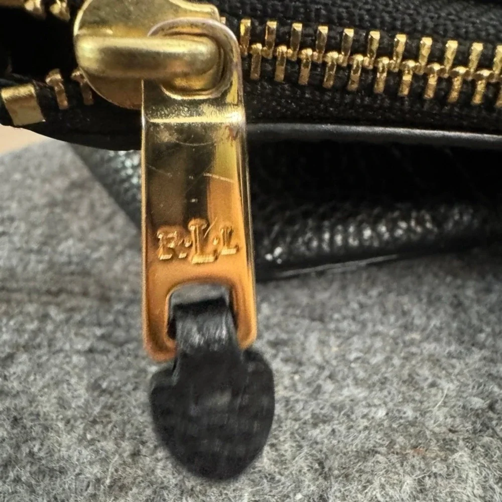 Lauren Ralph Lauren Black Pebbled Leather Satchel Crossbody Bag Gold Hardware